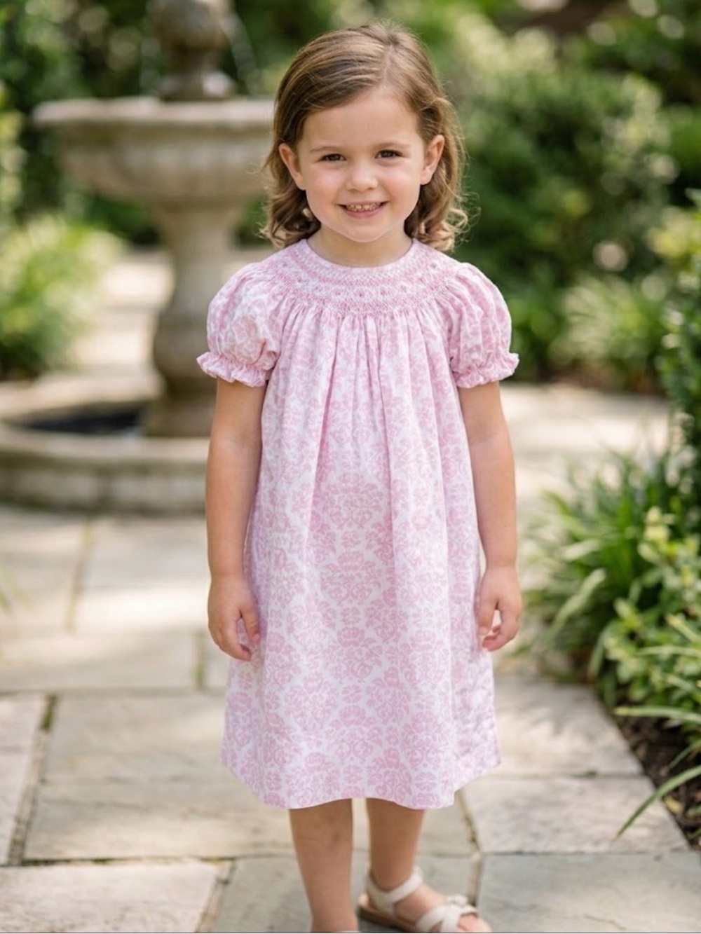 Girls Pink Smocked Short-Sleeve Nightgown